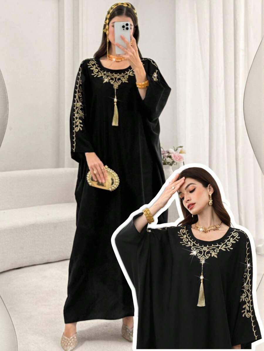 SHEIN Najma Women's Embroidered Elegant Tassel Loose Long Robe
