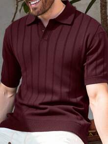 Manfinity Homme Áo thun nam tay ngắn cổ bẻ, kiểu dáng thường ngày, đa năng, phù hợp đi làm. - Màu Đỏ Sâu - Xem 3