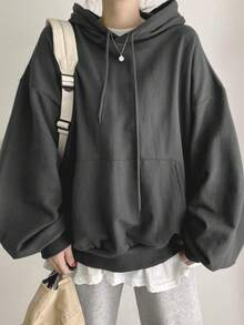 DAZY 大口袋抽绳超大连帽衫、长袖上衣、秋季女装运动衫