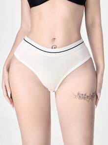 ROMWE 1pc Casual High Stretch Seamless Briefs - White - View 1