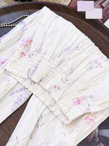 DreamSkyne Plus Size French Style Ditsy Floral Casual Versatile Women Pants - White - View 2