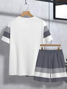 Manfinity Homme Conjunto de camisetas de hombre con estilo parisino a rayas y degradado - Multicolor - Ver 2