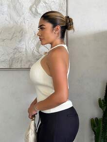 Maria Perezxox 2025年新款金属装饰女式立领针织上衣 - 杏色 - 查看 5