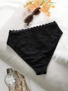 Swim Vcay Women's Sexy Black Lace Floral Trim Triangle Bikini Swimsuit, Beach Wear - Black - View 4