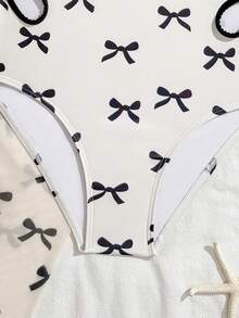 Tween GirlsSwimsuit Set, White Cute Bow Knit Fabric, Fashion Casual Elegant Lady Style, Suitable For Swimming, Summer Vacation, Beach, Pool, Holiday Party - Multicolor - View 7