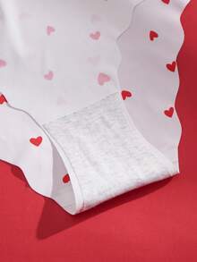 Eraneu Valentine's Day Sweet Heart Print Wavy Edge Adhesive Seamless Bra Set, 2pcs Sleepwear Bra Set - Red and White - View 9