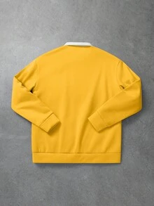 Manfinity Hypemode Áo nỉ cổ polo tay dài màu tương phản dáng rộng dành cho nam chơi bóng bầu dục, mùa thu/đông - Màu vàng - Xem 2