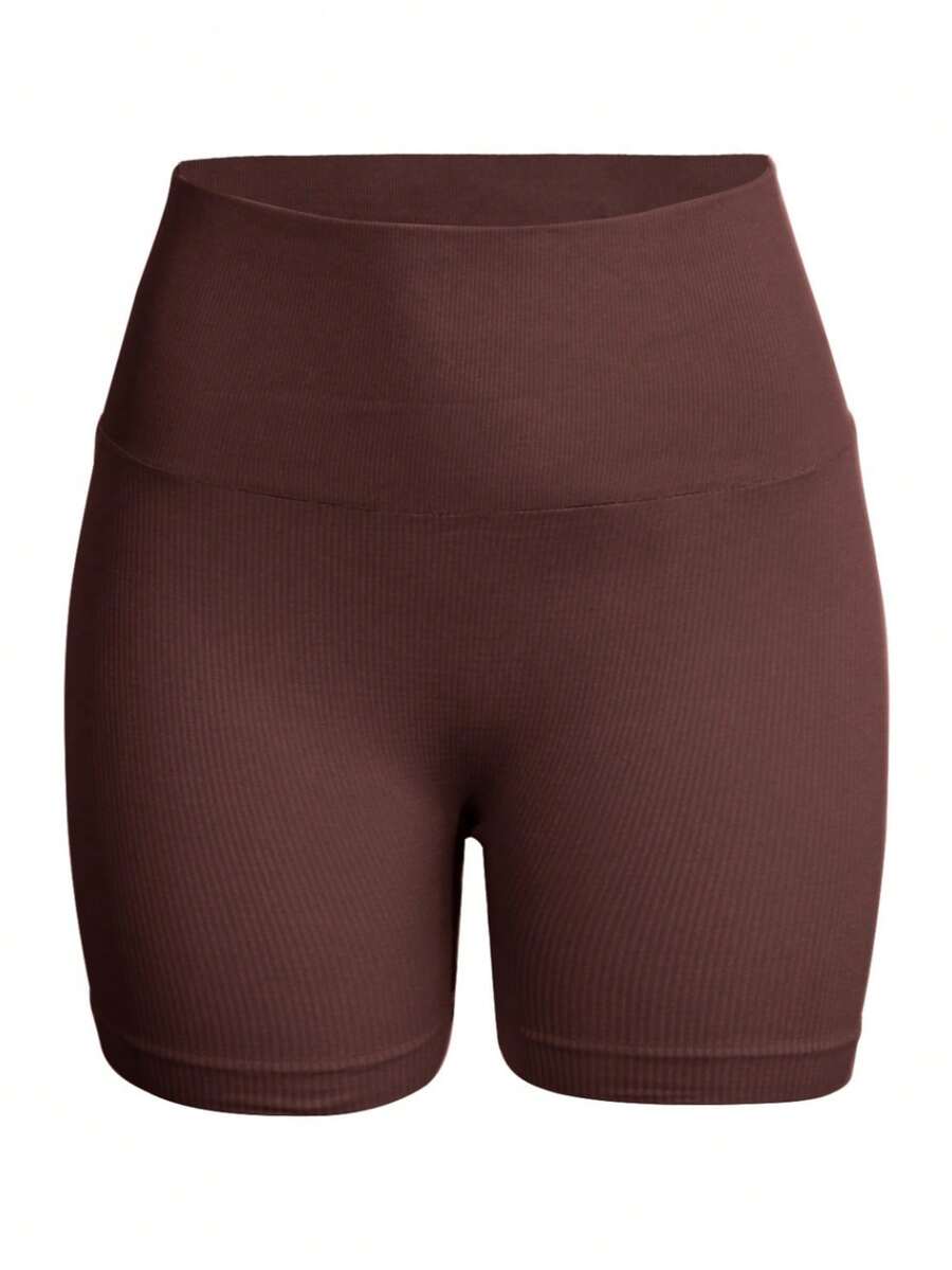 K-Vae 女士高腰无缝修身短裤，夏季 - 咖啡棕 - 查看 1