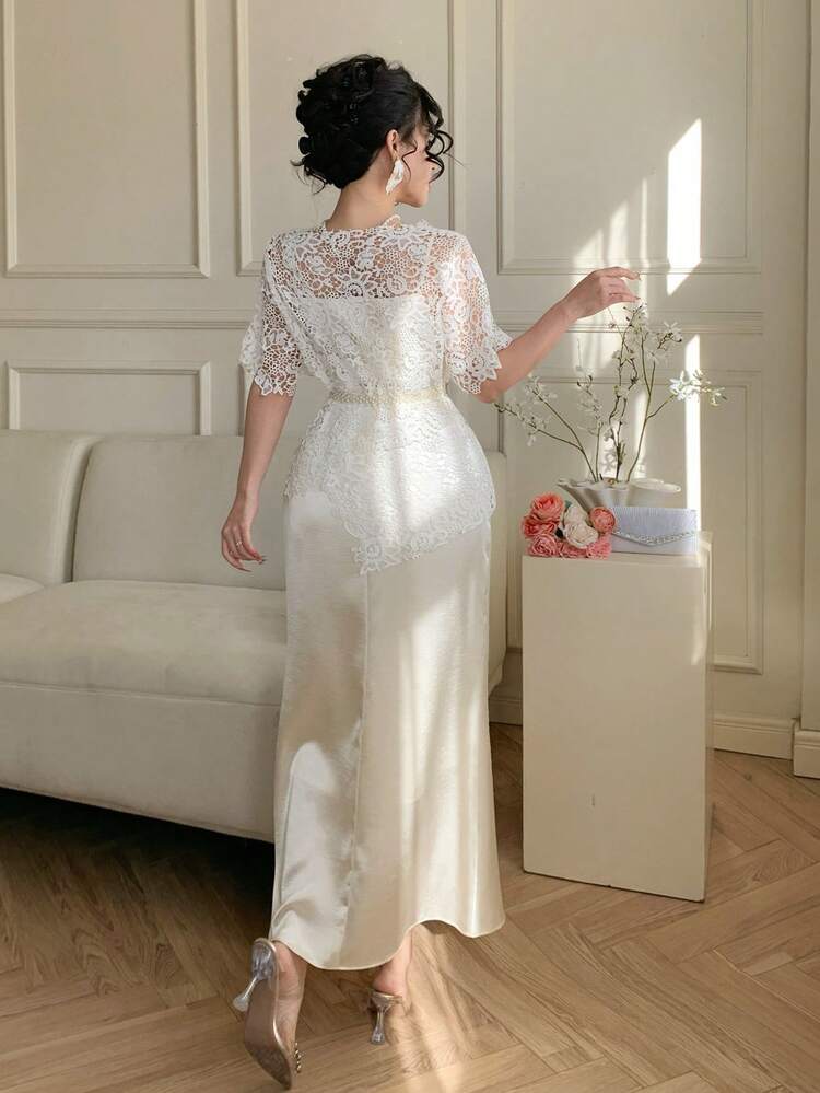 Women's Elegant Lace Sleeveless Dress With Belt, 2 Pieces Set, Summer,Wedding Guest Dress Women