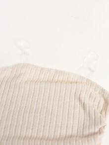 SHEIN Tween Girls Knitted Apricot Ribbed Texture Cropped Asymmetrical Hem Fitted Waist Versatile T-Shirt Top - Apricot - View 4