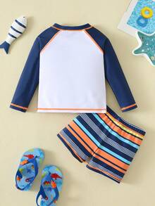 SHEIN Bubblio 2 st babypojke/flicka sommar casual semester långärmad baddräkt och badbyxor, lämplig för stranden, varma källor, simbassäng - Multifärgad - Visa 2