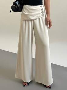 DAZY Women's Casual Metal Buckle Pleated Commuter Pants - Beige - View 6