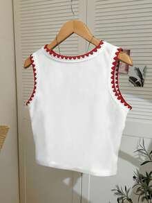 Resyla Chili Pepper Embroidery Design Women Camisole, Fashionable Shell Trim Sleeveless Top - Multicolor - View 2