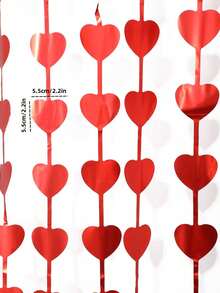 1pc Valentine's Day Heart Shaped String Curtain, Party Background Decor - Red - View 2