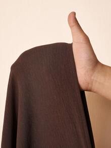 Zivah 2026 Spring/Summer New Music Festival, Easter, St. Patrick's Day, Valentine's Day, Date, Western, Nomadic, Birthday Party, Graduation, College, Student, Daily Wear, Basic Versatile, Casual, Vacation, Cruise Travel, Beach, Sunbathing, Viral , Streetwear, Wedding Guest Boho, Commute, Brunch, Airport, Party, Holiday Outing, Office Wear V-Neck 3/4 Sleeve Puff Sleeve Long A-Line Super Loose Linen Brown Maxi Dress - Brown - View 9