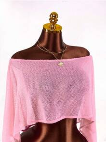 Amplova Women's Pink Faux Fur Knit Cover-Up, Versatile Shoulder Design, Suitable For Swimsuit Cover-Up, Daily Wear, Beach, Music Festival, Sexy & - Pink - View 6