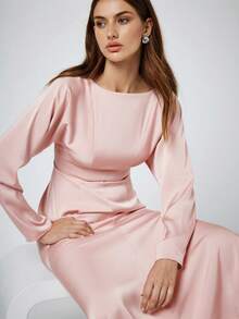 Maija Women's Backless Long Sleeve Dress, Elegant - Pink - View 3