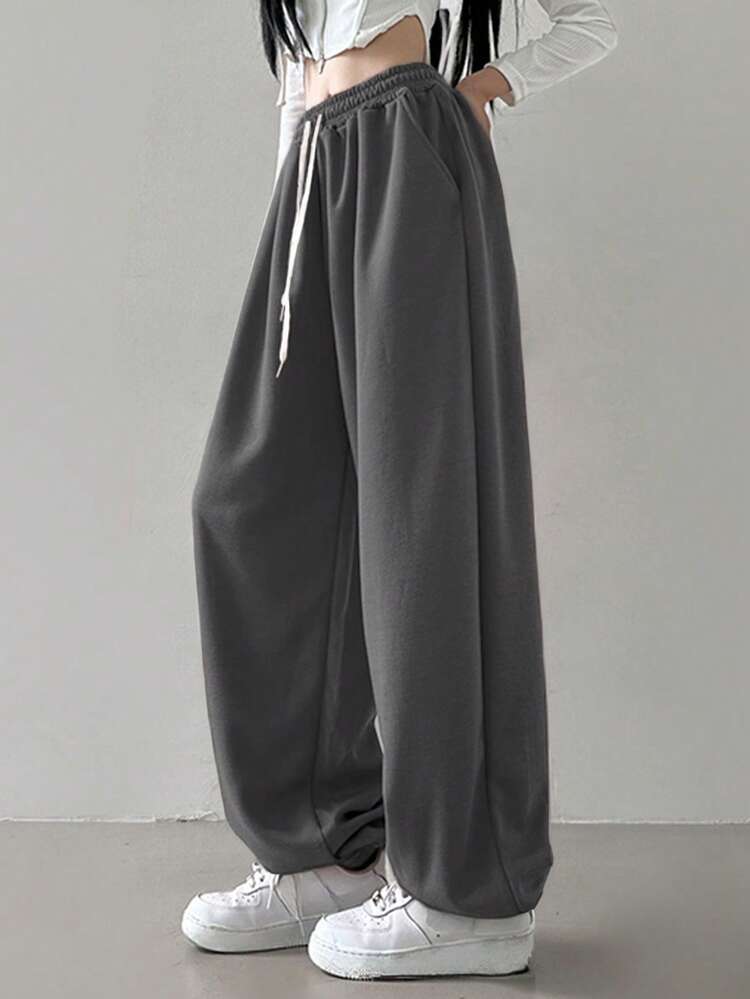Drawstring Waist Slant Pocket Casual Sweatpants, Women Joggers