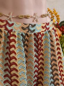 Swim Vcay Women's Summer Beach Vacation Knit Jacquard Loose Cover-Up & Shorts Set - Multicolor - View 5