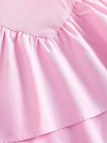 Tween Girls Casual Pink Knit Spaghetti Strap Camisole Yoga Waist A-Line Mini Dress, Suitable For Valentine's Day, Parties, Outings, Back To School, Graduation - Pink - View 3