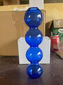1pc Glass Flower Vase, Creative Solid Color Bubble Design Vase For Home Decor - Blue - View 7