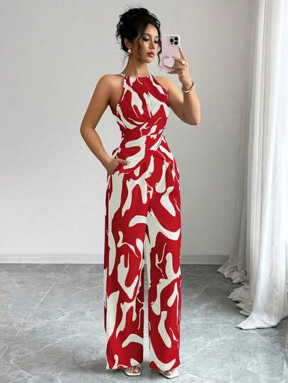 Rafferiza 女士印花褶皱吊带背心套装，适合度假和日常穿着，优雅迷人