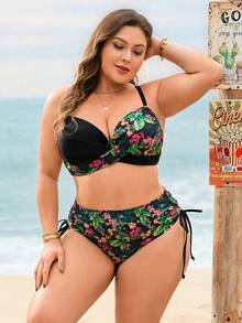 Swim Lushoire Plus Size Women's Lift Up Colorblock Beach Swimwear Set, Spring/Summer - Multicolor - View 4