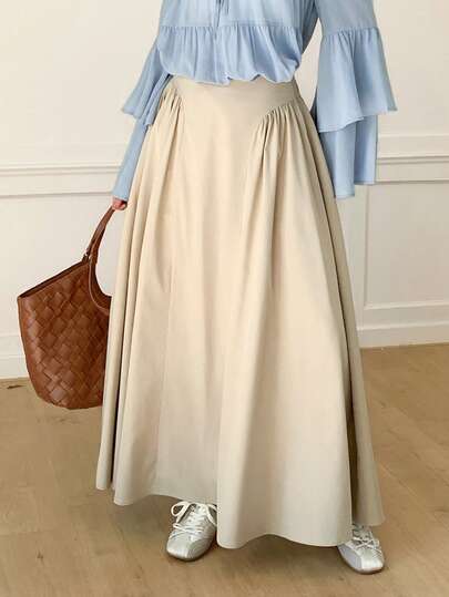 Veilorie Women's Solid Color High Waist Pleated Elegant Office Skirt