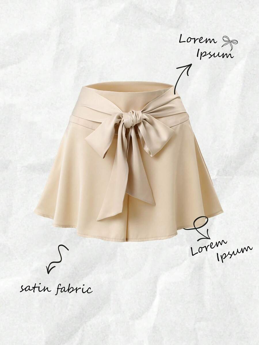 Olithes 女士优雅时尚腰带宽松阔腿短裤 - 杏色 - 查看 1