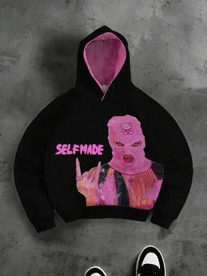 Manfinity EMRG 嘻哈粉色卡通熊男士连帽衫