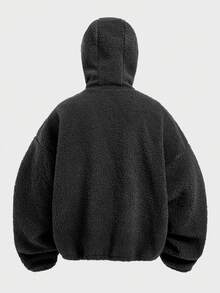 EASEVO Plus Size Men's Geometric Embroidery Long Sleeve Zip-Up Sherpa Hoodie - Dark Grey - View 8