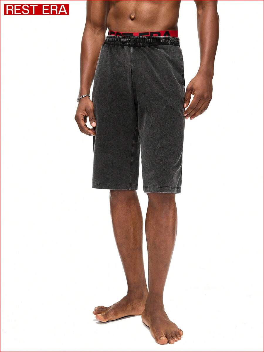 Rest Era Men's Casual Fashion Street Elastic Waist Slant Pocket Washed Shorts - Black - View 1