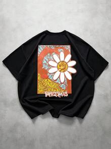 PAVTROS Men's Street-Style Popular INS Floral Graphic Oversized Oil Painting Graphic T-Shirt, Suitable For Outdoor Music Festivals, Nightclubs, Bars, Boyfriend/Husband Gift, Anniversary Gift, Black Oversized T Shirt Men Flower Graphic Tee Oversize T Shirt Flower Tshirt Men Men's Oversized Graphic Tee - Black - View 6