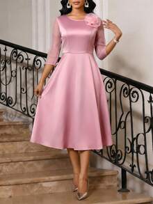 SHEIN Lady 女士假日连衣裙 度假连衣裙 女士优雅连衣裙 优雅连衣裙 女士优雅连衣裙 - 粉色 - 查看 6