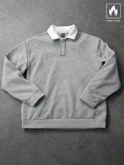 Manfinity Hypemode 男士宽松撞色 Polo 领保暖长袖卫衣，秋冬款