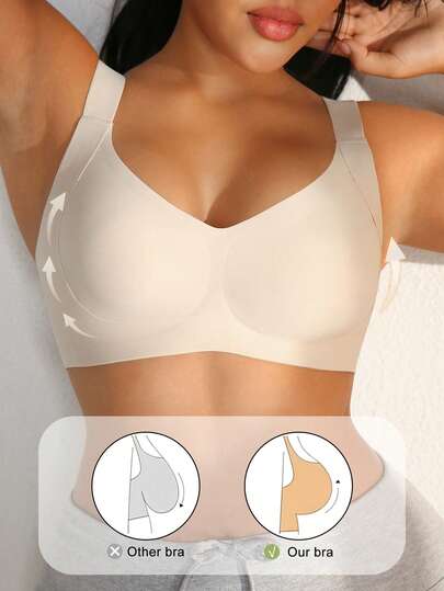  1pc NudeFit Women's Seamless Jelly Strip Support No Padding Deep V-Neck Plus Size Wirefree Bra