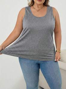 SHEIN CURVE+ 大码夏季纯色简约修身背心，镂空性感外出上衣，女士秋冬装，CURVE PLUS - 彩色 - 查看 5