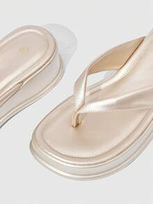 HighSole Thick-Soled High-Heeled Flip-Flops Women's Shoes Fashion New Summer Toe-Pinching Korean Sandals And Slippers - Gold - View 4