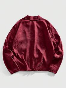 ROMWE MEN Street Life 男士酒红色裂纹印花纽扣翻领夹克，秋季