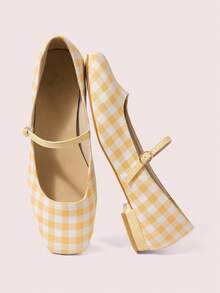 CUCCOO DOLLMOD Zapatos de mujer de punta cuadrada plana tipo Mary Jane a cuadros, estilo campus, tacón bajo lindo, zapatos de primavera color rojo para primavera, vacaciones de primavera y Pascua - Naranja Quemada - Ver 2