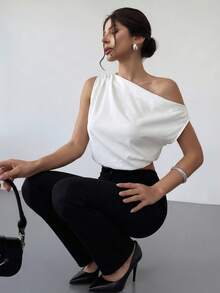 Firerie 两件套女士休闲撞色露肩上衣和裤子套装 - 黑與白 - 查看 8