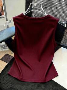 Resyla Sparkling Rhinestone, Beaded Crafted Fashionable Minimalist Women's Tank Top, Gift For Friends - Burgundy - View 2
