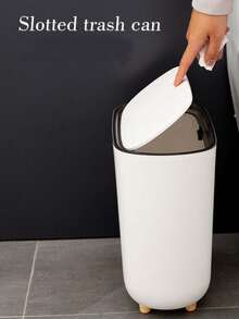 1pc Slim Garbage Can With Lid, Ideal For Bathroom & Narrow Spaces,Light Luxury Slit Trash Can - White - View 1