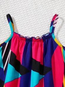 SHEIN Baby Girl Woven Geometric Print Jumpsuit - Multicolor - View 5