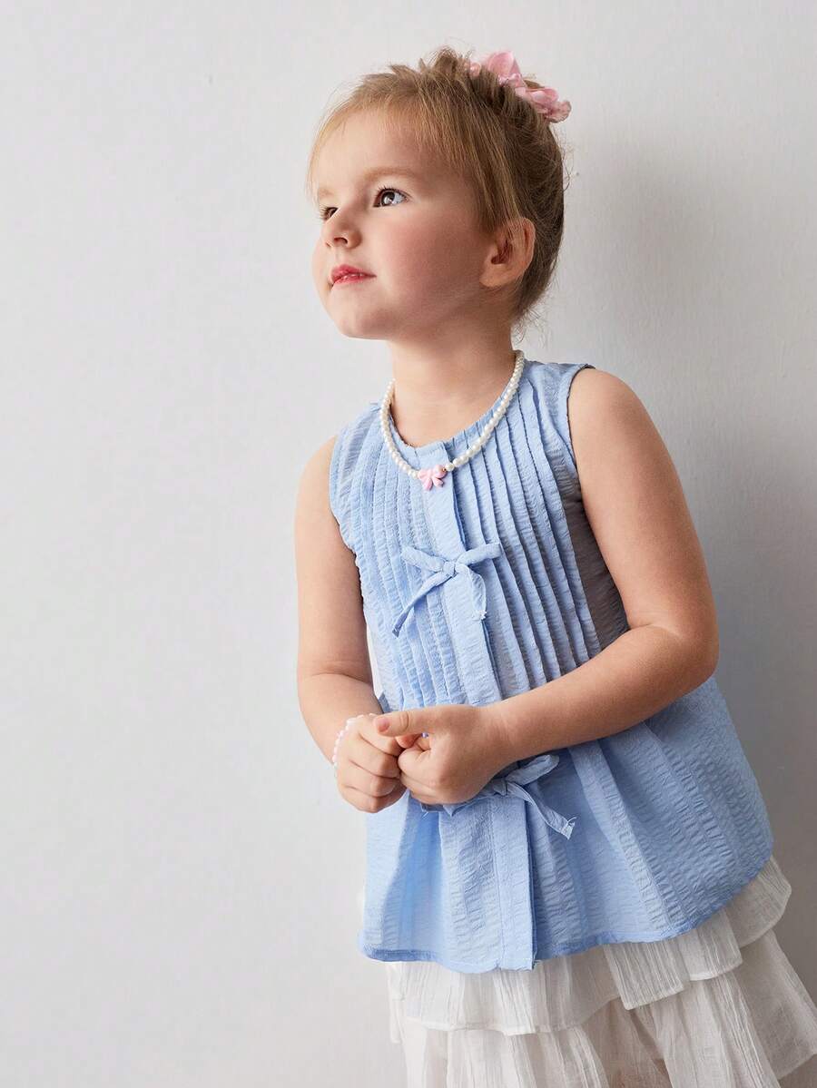 Maija Kids 女童蓝色泡泡条纹无袖休闲背心 - 藍色 - 查看 1