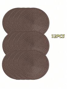4 pièces/10 pièces/12 pièces Set de sets de table ronds tressés, tapis de table à manger lavables antidérapants de 15 pouces, convenant pour les rassemblements familiaux, les mariages, les fêtes (couleur café) - brun - Voir 8