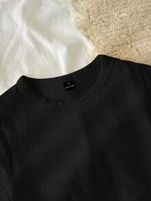 Tseoso 1 pieza Camiseta ajustada de algodón 95% negro sólido - Negro - Ver 4