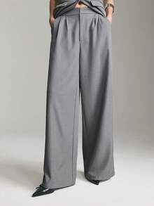 Ontre 2026春夏新款女士梭织面料西装背心阔腿裤套装，灰色设计感十足，适合情人节、婚礼季、节日庆典、独立日等场合，打造都市时尚简约通勤风。 - 灰色 - 查看 5