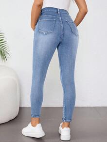 SHEIN Maternity Blue Denim Elastic Skinny Pants - Light Wash - View 2