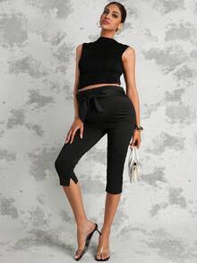 MaterniChic 孕妇纯色休闲裤，带蝴蝶结装饰 - 黑色 - 查看 5